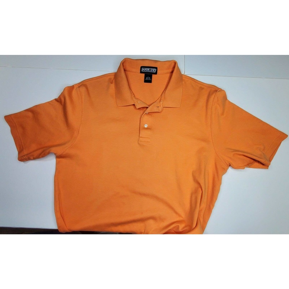 Lands End mens Polo Shirt Large 42-44 short sleeve Orange